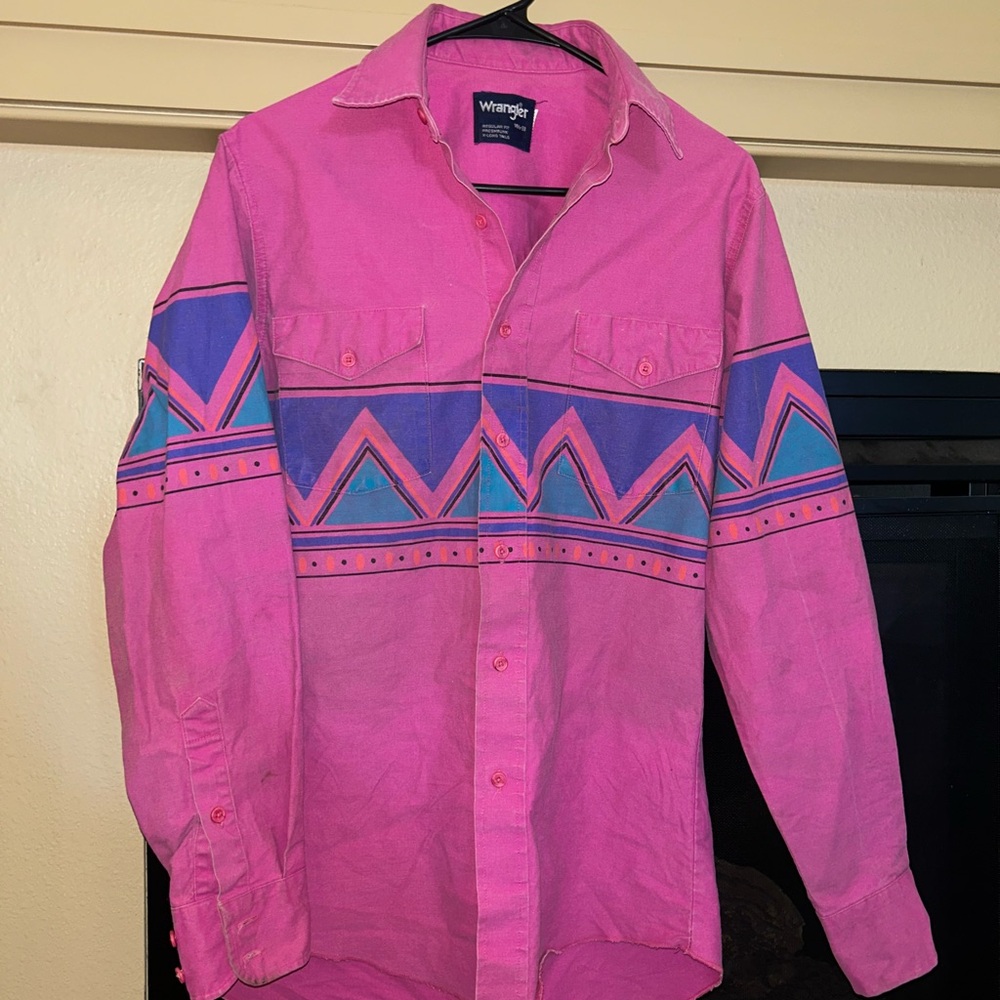 Wrangler Men's Pink and Blue Western Shirt